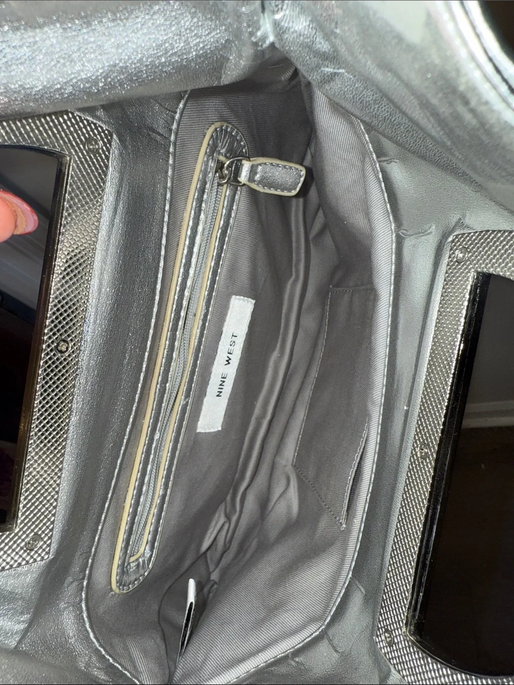 Nine West Silver Metallic Mesh Wristlet Tote